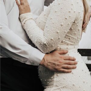 White embellished midi dress. Worn for 4 hours during engagement pictures.